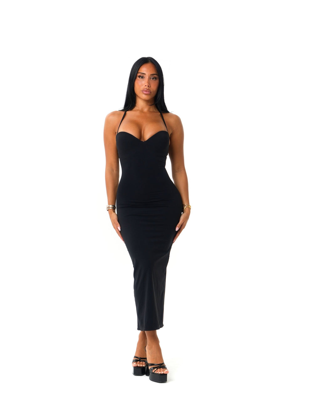 VESTIDO NEGRO CON FORMA DE RELOJ DE ARENA