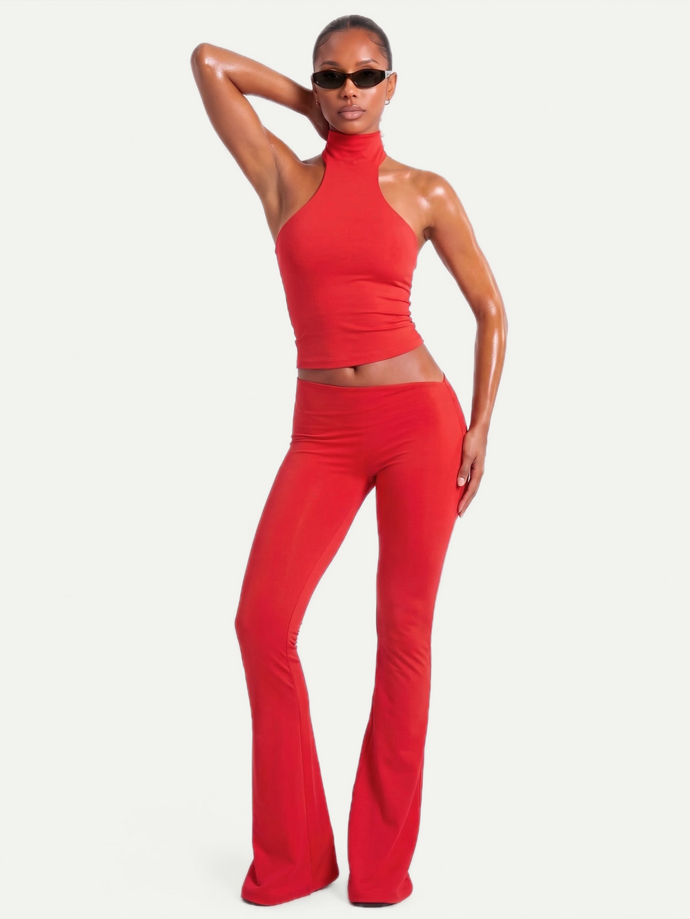 LEGGING ASYMÉTRIQUE ÉVASÉE - ROUGE