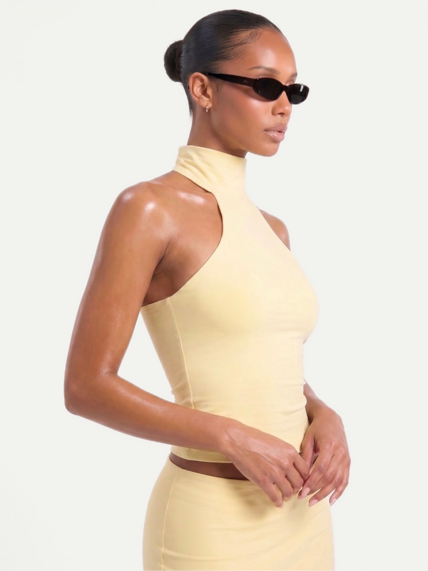 TOP COL ROULÉ JAUNE
